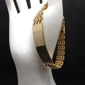 Vintage ID Style Chain Bracelet, Interlocking Chain, Gold Plated, 7 Inches